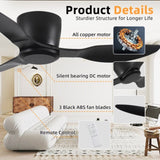 ZNTS 42" Flush Mount Ceiling Fan without light, 3 Reversible Blades, with 6 Speeds Reversible DC 15878211