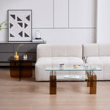 Tempered Glass Coffee, Modern Glass Coffee for Living Room, 2-Tier Storage Center Coffee W1718P253273