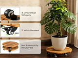 Set of 4 Natural Finish Wooden Plant Pot Mover, Portable Round Plant Stand with 4 Wheels, Sturdy 52654178