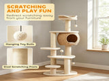 Cat Tree 52 Inch Cat Tower with Handwoven Cattail Condo Bed Platforms 3 Scratching Posts 3 Toy Balls 82785661