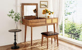 43.3" Classic Wood Makeup Vanity Set with Flip-top Mirror and Stool, Dressing Table with Three 45230271