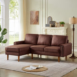 ZNTS 82.2"L-Shape Sofa Couch with Chais Mid-Century Copper Nail on Arms,strong wooden leg and suede W1825P147946