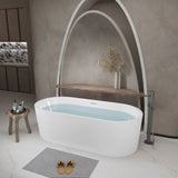 59"Linear AcrylicFreestanding Bathtub Stand Alone Soaker Tub, Glossy White Acrylic, POP-UP Chrome W1675P288930