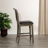 24" Counter Stool, Weathered Gray Finish, Black Leather Seat B04681330