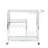 ZNTS Contemporary Chrome Bar Serving Cart Silver Modern Glass Metal Frame Wine Storage 43465421