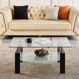 ZNTS Tempered Clear Glass Coffee Table, 2-Layers Coffee Table Living Room Center Table W1718128637