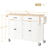 Kitchen Island Cart with Solid Wood Top and Locking Wheels,54.3 Inch Width,4 Door Cabinet and Two WF286911AAW