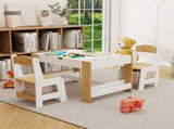 Kids 2 in 1 Play Table & 2 Chairs Set,with 7 Storage Compartments,Compatible with LEGO Building W282P182328