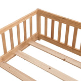 Queen Size Floor Bed with Door, Solid Wood Platform Bed Frame with Fence , Suitable for children , W495123243