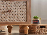 Rattan TV Stand for TVs, Wood TV Stand Mid Century Distressed TV Stand TV Media Console with Drawer W3040P382306
