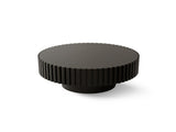 Round Coffee Table Handcrafted Relief Sturdy Pedestal Wooden Olive-Shaped Tea Table for Living Room W3081P255051