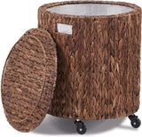 ZNTS Vintage Storage Basket, Multipurpose Rolling Hamper With Brakable Wheels and Lid, Braid Laundry Bin, 44009596