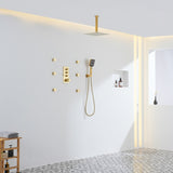 3-Function 12-Inch Ceiling-Mounted Thermostatic Shower System in Brushed Gold with Square Shower T3609P352716