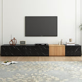 ON-TREND TV Stand with Faux Marble and Walnut Wood Grain Finish for TVs up to 88'', Modern WF320812AAB