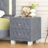 Elegant Velvet Nightstand with 2 Drawers and Crystal Handle, Storage Bedside Table with N733P210398E