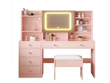 Apple pink particleboard tempered glass tabletop textured melamine finish, 5-drawer vanity set 72398834