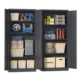 71"H Metal Garage Storage Cabinet, Black Tool Steel Locking Cabinet with Doors and 3 Shelves, Tall 81017127