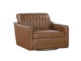 Luxurious Brown Swivel Chair Breathable Faux Leather Upholstered Channel Stitched Back Living Room B011P256606