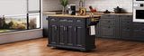 K&K 54inch Large Kitchen Island with Rubber Wood Drop Leaf, Embossed Texture Rolling Kitchen Cart on N707P195395B