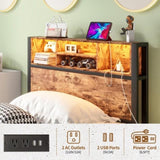Twin Size Bed Frame with Storage Headboard, Metal Platform Bed with Charging Station, Bookcase W840P294072