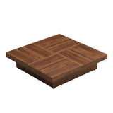 ZNTS Square Marble Veneer Coffee Table Sliding Top with Storage in Walnut 39.4'' WF322094AAD