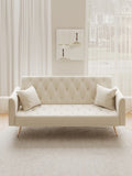 71 inch convertible love seat sofa, American retro beige velvet, suitable for small living room, W165878946