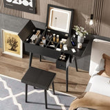 27.9'' Black Makeup Vanity Desk with Flip Top Mirror and LED Light, Dressing Table with Charging N704P210491B