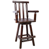 Rustic Bar Stool - Fir Wood Construction, Chair with Footrest,Wide Armrest, Rustic Kitchen Stool, W465P221173