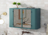 Army Green Wall-Mounted Bathroom Cabinet with Mirror, 2 Mirrored Doors & Open Shelf, Farmhouse Metal W3122P272875
