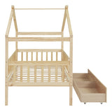 Twin Size Wooden House Bed with Two Drawers, Natural WF302181AAN