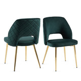 Dark Green Velvet Dining Chairs with Metal Legs and Hollow Back Upholstered Dining Chairs Set of 4 W1164P188246