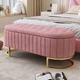 Elegant Upholstered Velvet Storage Ottoman with Button-Tufted,Storage Bench with Metal Legs for N733P208522H