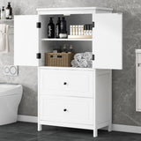 Bathroom Storage Cabinet, Cabinet with Two Doors and Drawers, Adjustable Shelf, MDF Board, White N725P188460K