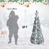 6FT Flocked Pop-Up Christmas Tree with 150 Warm White UL Lights Pre-Decorated with Ornaments, T3637P338603