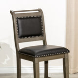 24" Counter Stool, Weathered Gray Finish, Black Leather Seat B04681330