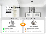 4-Light Metal Lantern Tiered Pendant Hanging Light Fixtures, Industrial Farmhouse Adjustable Height W1592P246889