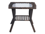 Outdoor Wicker Side Table, Rattan End Table with Glass Top, Patio Coffee Bistro Table for Indoor 91766785