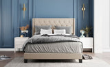 ZNTS Upholstered Platform Bed with Classic Headboard, Box Spring Needed, Beige Linen Fabric, Queen Size WF280786AAA