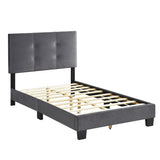 ZNTS 1pc Twin Platform Bed Dark Gray Velvet Upholstered Adjustable Height Headboard Button Tufted Solid B011P203576