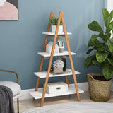 Solid bamboo wood oxford "A" frame ladder display bookshelf W28222283