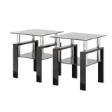 Set of 2, Modern Tempered Glass Tea Table Coffee Table End Table, Square Table for Living Room, W241104205