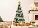 6FT Green Telescopic Christmas Tree with Gold Ribbon, Gold & Silver Ornaments, Bead Chain, PVC, 150 90389719