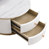 Modern 2 Pieces White Round Nesting Coffee Table with Drawers in 27.6'' WF325924AAK