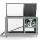 2-Tier Bunny Hutch, Wood Rabbit Cage on Wheels with Openable Roof, Ramp, Easy-to-Clean Tray, Guinea W2181P356045