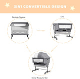 Baby Bassinet Bedside Sleeper 3 in 1 Bedside Crib, Adjustable Portable Bed for Infant/Baby/New born, 04813790