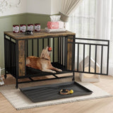 Dog House Furniture, Wooden Dog House Dining Table with Iron Door and Tray for Medium/Small Dogs W1580P321353