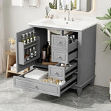 30" Bathroom Vanity with Sink, One Door with Shelf and Three Drawers, Soft Close Door, Grey N759P225994E