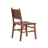 Upholstered Dining Chair Set of 2, Genuine Leather Woven Side Chair, Rustic Hardwood Frame, Brown B011P198369