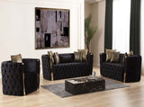 Naomi Button Tufted Loveseat with Velvet Fabric and Gold Accent in Black B00961119