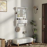 Floating Makeup Vanity with Big Mirror, Wall-Mounted Storage Vanity with Drawers, Pockets & Hooks, N844P292485A